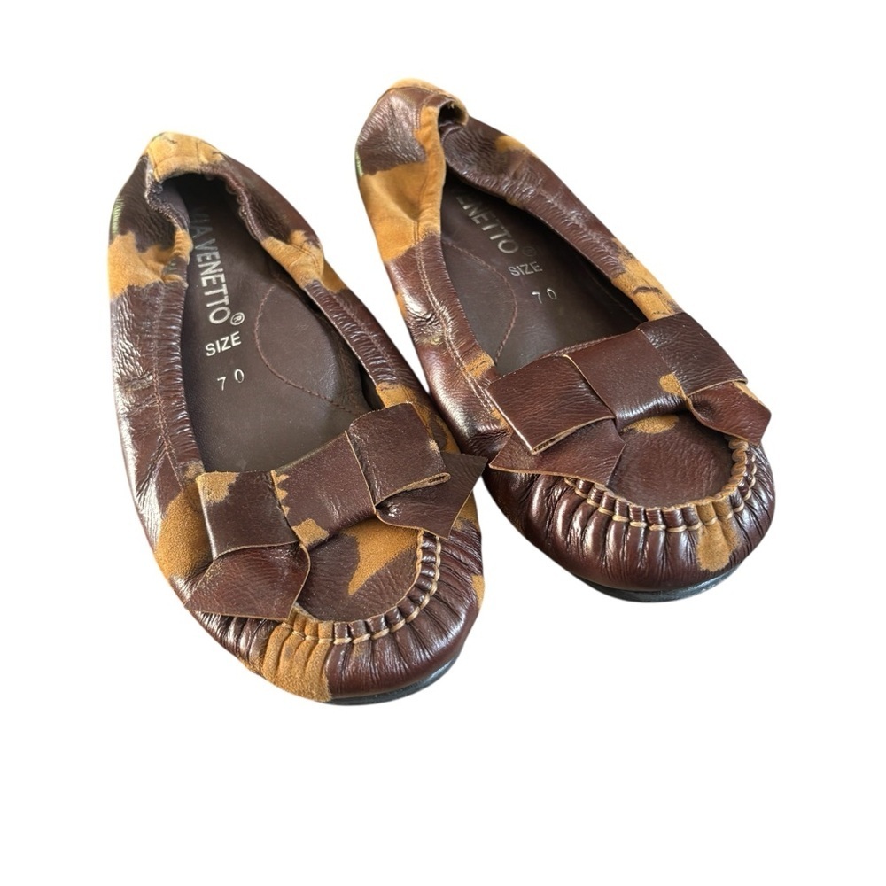 Via Venetto Brown Leather Bow Ballet Flats Size 7